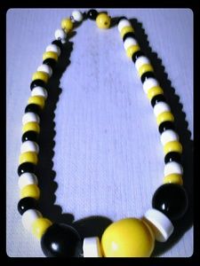 Vintage Black, White, & Yellow plastic Necklace